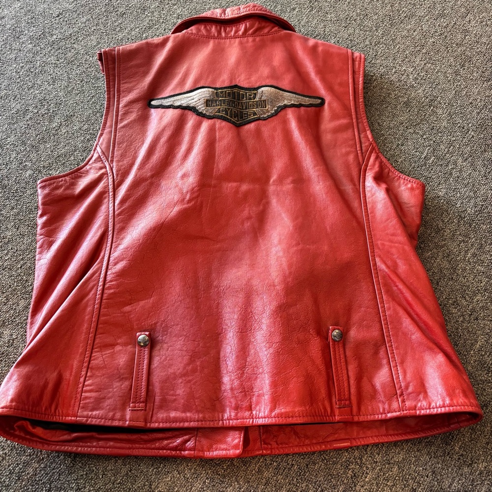 Harley-Davidson Red Leather Biker Vest - Picture 2 of 7